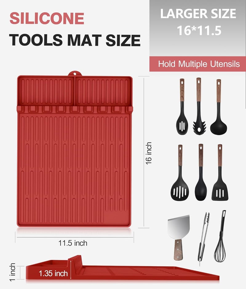 Uozuke Silicone Griddle Tools Mat for Blackstone - Large Silicone Spatula Mat with Drip Pad - Griddle Mats BBQ Grill Accessories - Side Shelf Mats Grill Pad for Blackstone Griddles Accessories (red) - Image 3